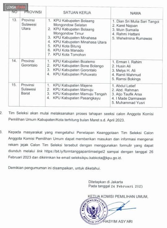 KPU RI Umumkan Tim Seleksi Calon Anggota KPU Kabupaten Kota. Ini 5 Nama Timsel Sulut